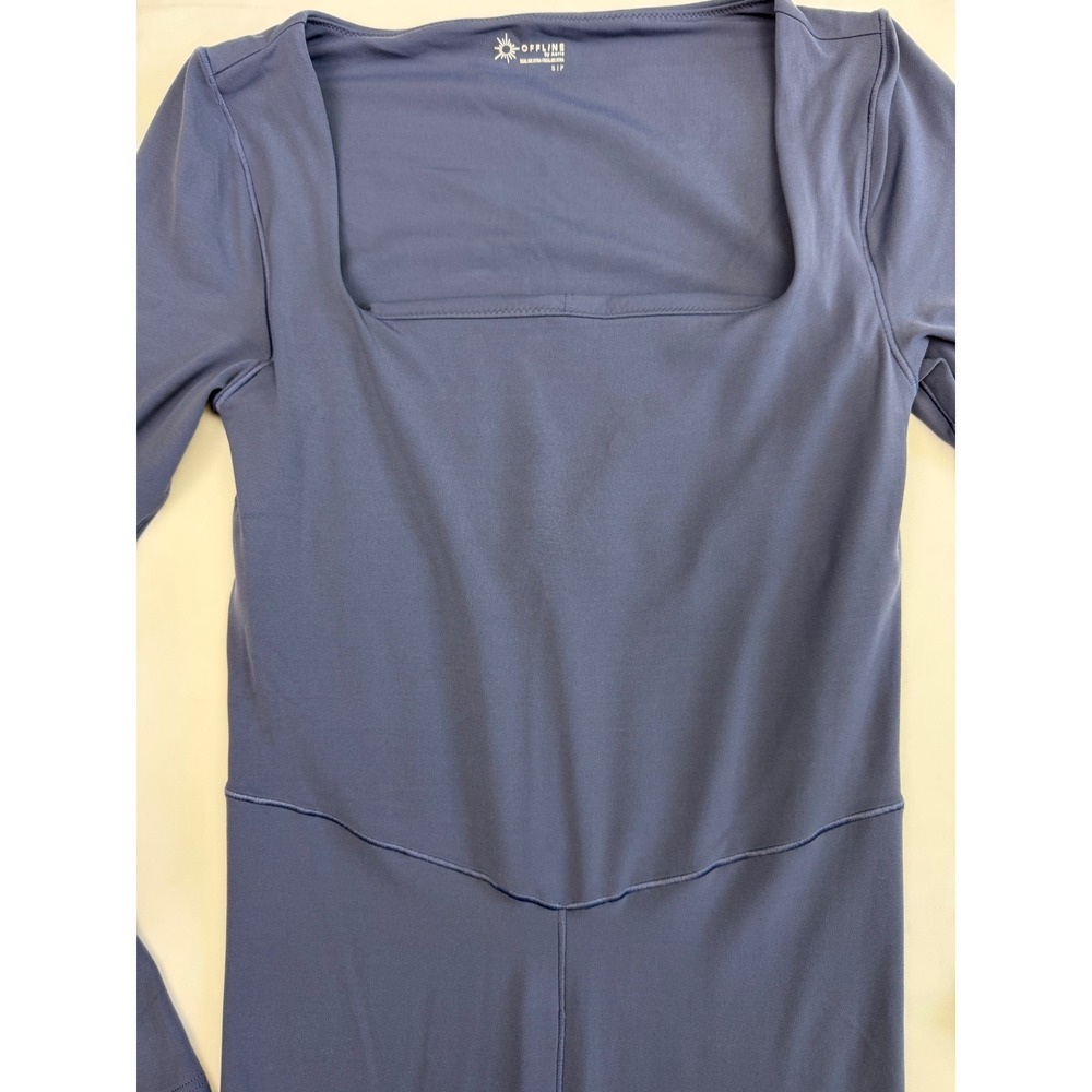 Offline by Aerie Real Me Xtra Long Sleeve Bodysuit Square Neck Blue S NWT - Picture 7 of 12